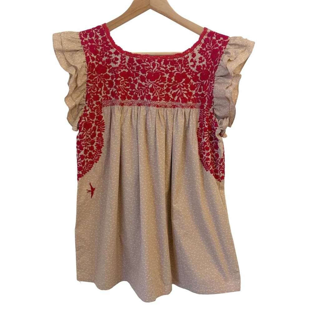 Mi Golondrina Embroidered Blouse Top S‎ Floral Oaxacan Ruffle Handmade Peasant